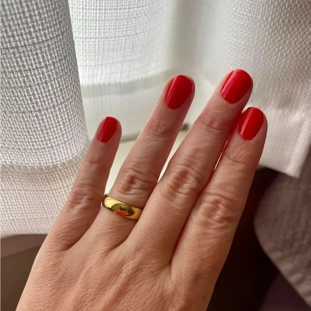 14K Gold 3mm Band Ring Dainty Women Stackable Pinky Stainless Steel Stamped